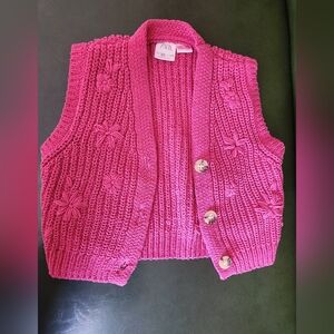 Pink Knit Sweater with Floral Details
